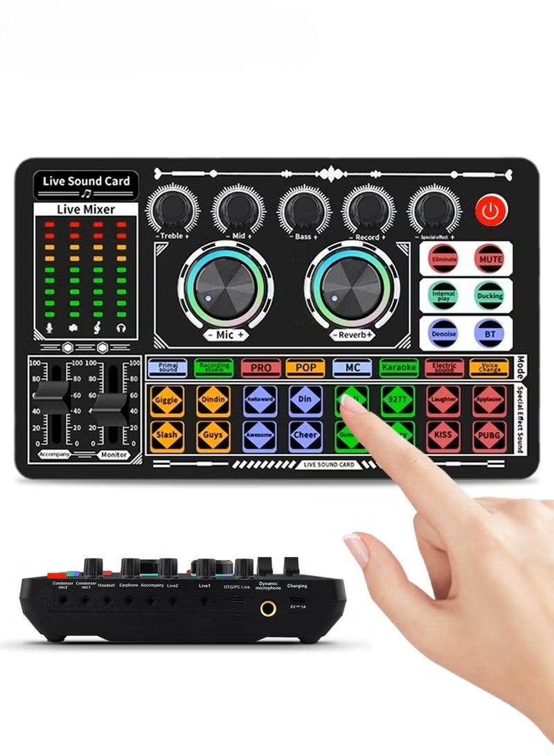 F999 Sound Card Podcast Equipment,DJ Mixer,Streaming Audio Mixer,Suitable for Live Broadcast/Tiktok/Youtube/PC/Karaoke (Black) - Image 1